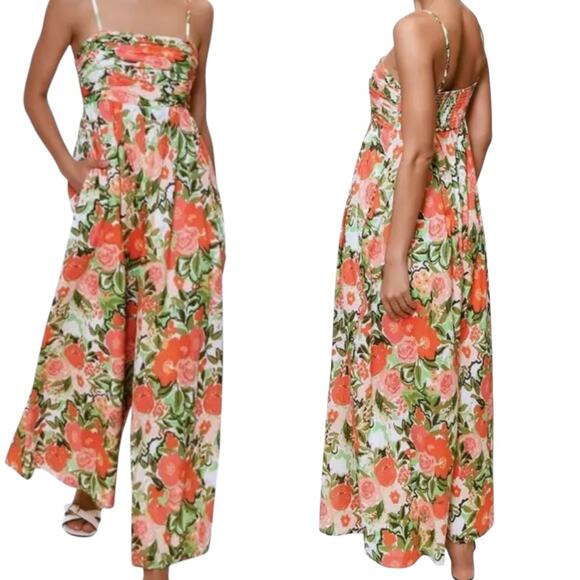 Hutch Anthropologie Ottie Maxi Jumpsuit Women’s XL Floral Wide Leg Smocked NEW - Picture 1 of 8